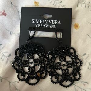 Vera Wang Black Beaded Statement Earrings